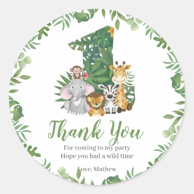 Sticker Rond Wild One Baby 1er Anniversaire Jungle Safari (Devant)