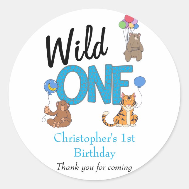 Sticker Rond Wild One Boys premier anniversaire Safari Jungle A (Devant)