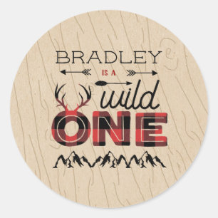 Sticker Rond Wild One Boys Rustic Plaid Lumberjack 1er annivers