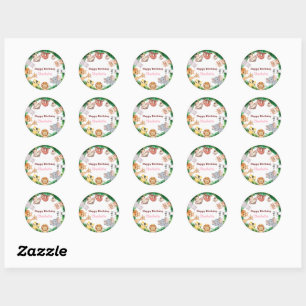 Sticker Rond Wild One Cute Animaux zoo fête d'anniversaire