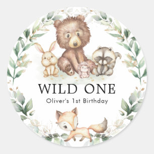 Sticker Rond Wild One Forêt Forêt Animaux Verdure Anniversair