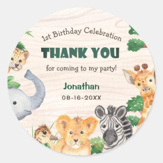 Sticker Rond Wild One Jungle Safari Bois Texture Amusant Annive