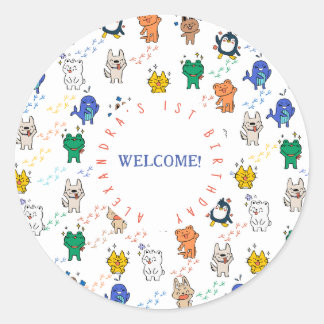 Sticker Rond Wild ONE mignonne Animaux 1er anniversaire Enfants