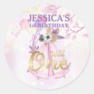 Sticker Rond Wild One premier anniversaire rose TeePee Boho