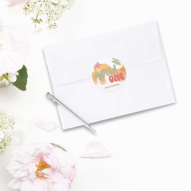 Sticker Rond Wild One Retro Rainbow Daisy Premier anniversaire (Créateur téléchargé)