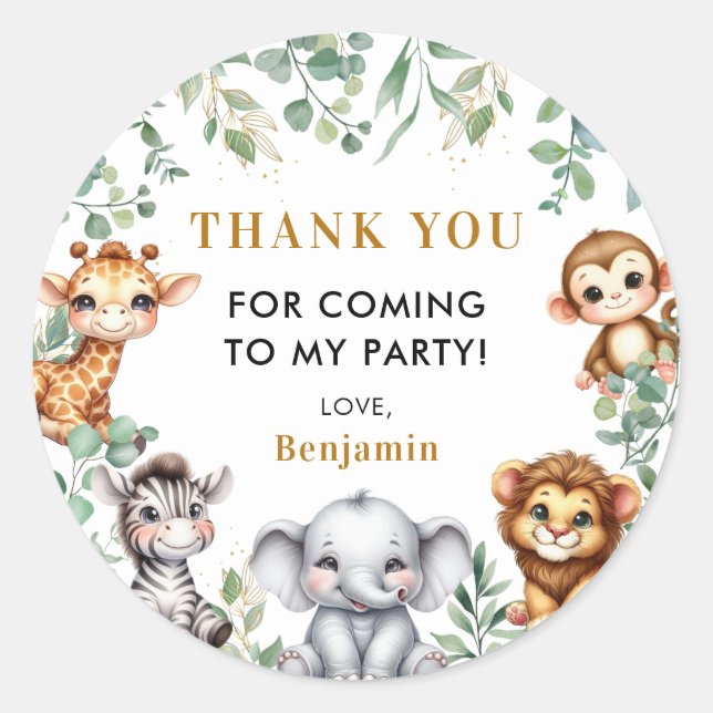 Sticker Rond Wild One Safari Animaux 1er anniversaire Merci (Devant)
