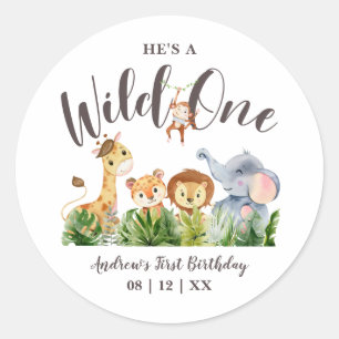 Sticker Rond Wild One Safari Animaux Anniversaire de enfant