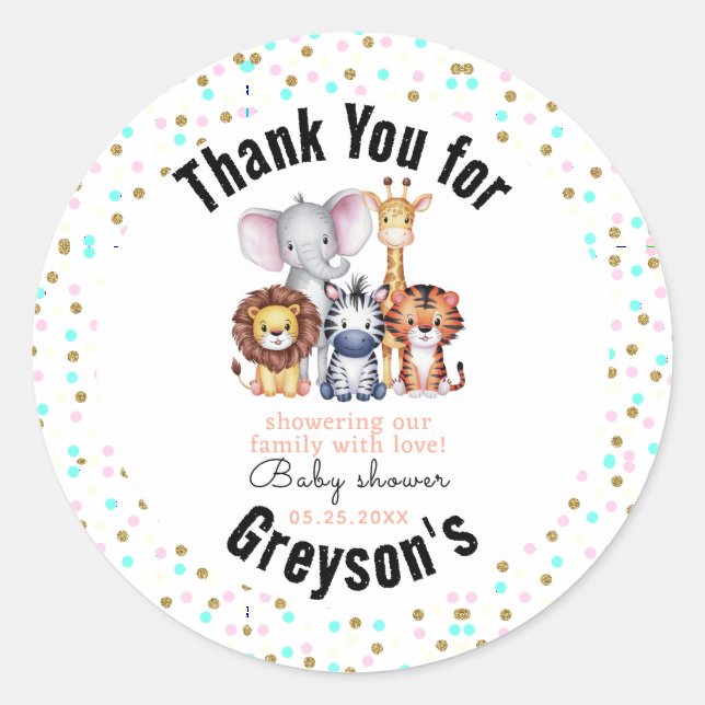 Sticker Rond Wild One Safari Animaux Baby shower garçon (Devant)