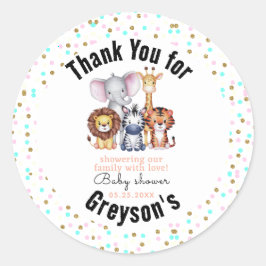 Sticker Rond Wild One Safari Animaux Baby shower garçon