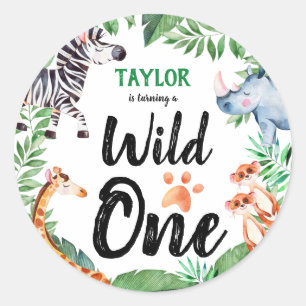 Sticker Rond Wild One Safari Animaux Enfants 1er anniversaire