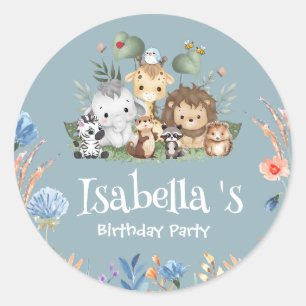 Sticker Rond Wild one safari jungle animale Floral Anniversaire