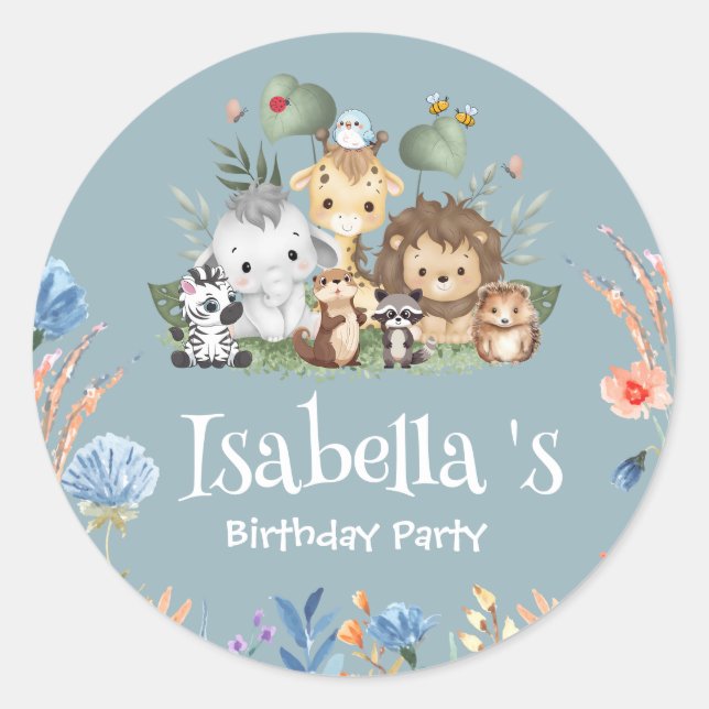 Sticker Rond Wild one safari jungle animale Floral Anniversaire (Devant)