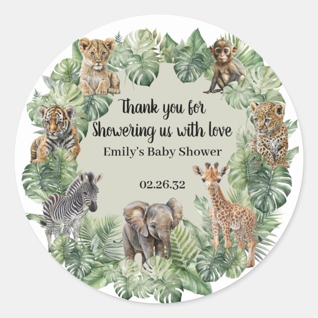 Sticker Rond Wild One Safari Jungle Animaux Baby shower garçon (Devant)