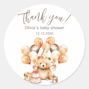 Sticker Rond Wild One Safari Ours Baby shower Merci