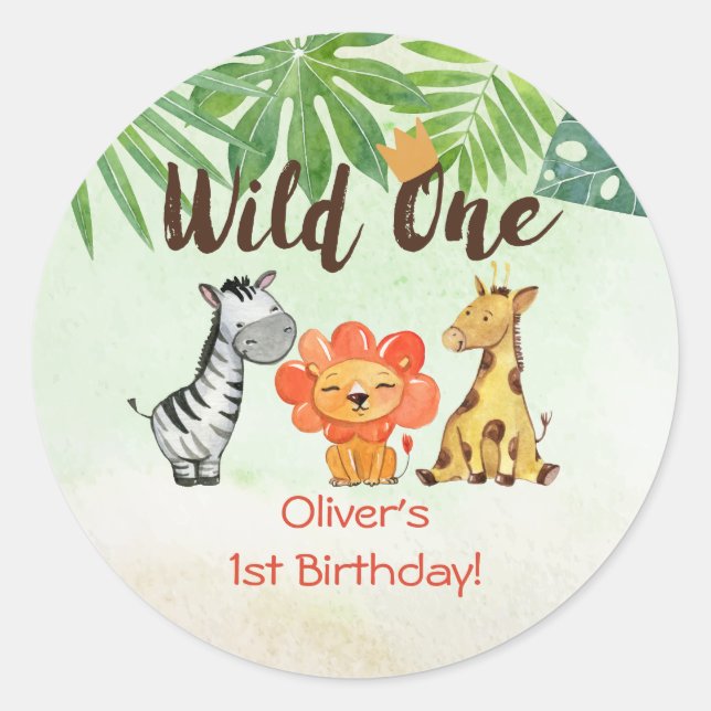 Sticker Rond Wild One, Safari premier anniversaire (Devant)
