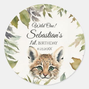 Sticker Rond Wild One Woodland Bobcat fête d'anniversaire