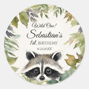 Sticker Rond Wild One Woodland Raccoon fête d'anniversaire