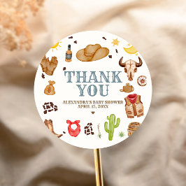 Sticker Rond Wild West Cowboy Rodeo Baby Shower