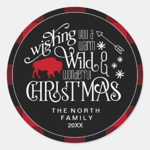Sticker Rond Wild Wonderful Christmas Red & Black Buffalo ID604