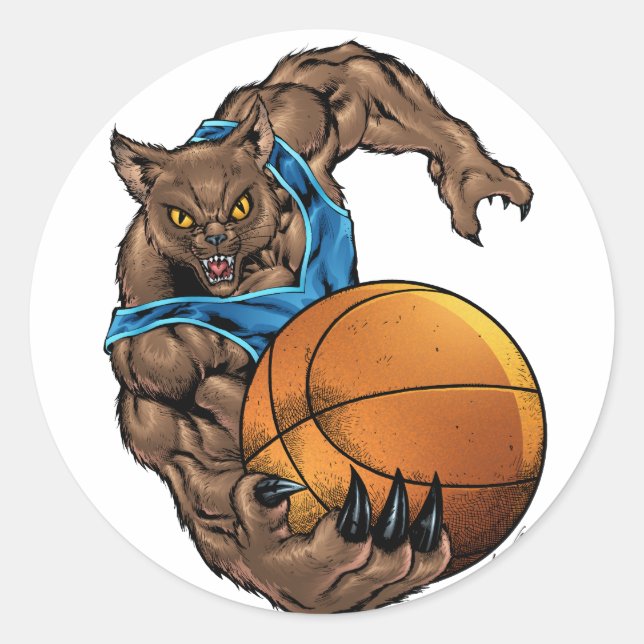 Sticker Rond Wildcats Bobcats Basketball, Bleu, L. Bleu (Devant)