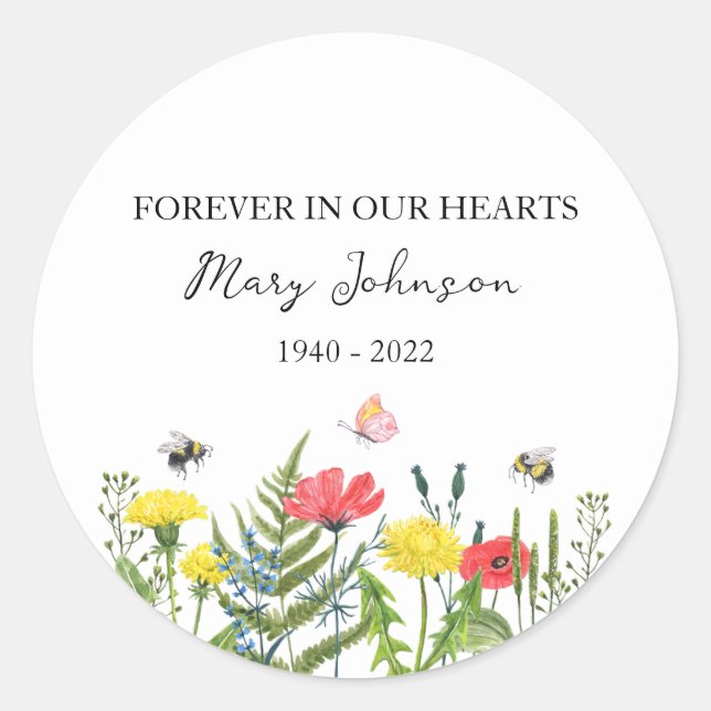 Sticker Rond Wildflower Memorial Funeral (Devant)
