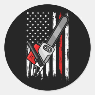 Sticker Rond Wildland Firefighter Chainsaw Red Line American Fl
