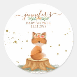 Sticker Rond Wildlife Animal Fox with Flower
