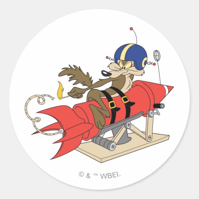 Sticker Rond WILE E. COYOTE™ lance Red Rocket (Devant)