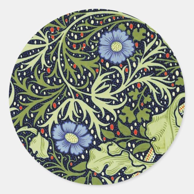 Sticker Rond William Morris Fleur d'antiquité aux algues marine (Devant)