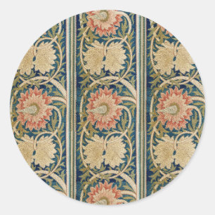 Sticker Rond William Morris Fleurs Roses Soie Broderie Antique