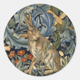 Sticker Rond William Morris Forest Rabbit Floral Art