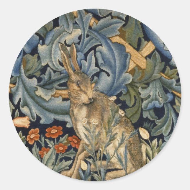 Sticker Rond William Morris Forest Rabbit Floral Art (Devant)