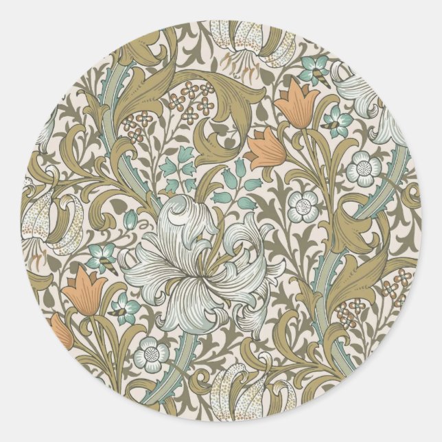 Sticker Rond William Morris Golden Lily Blue Gold Classic (Devant)