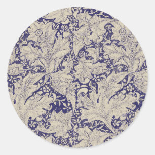 Sticker Rond William Morris Motif Giroflée Bleu Antique
