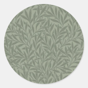 Sticker Rond William Morris Motif Saule Antique Vert Sauge