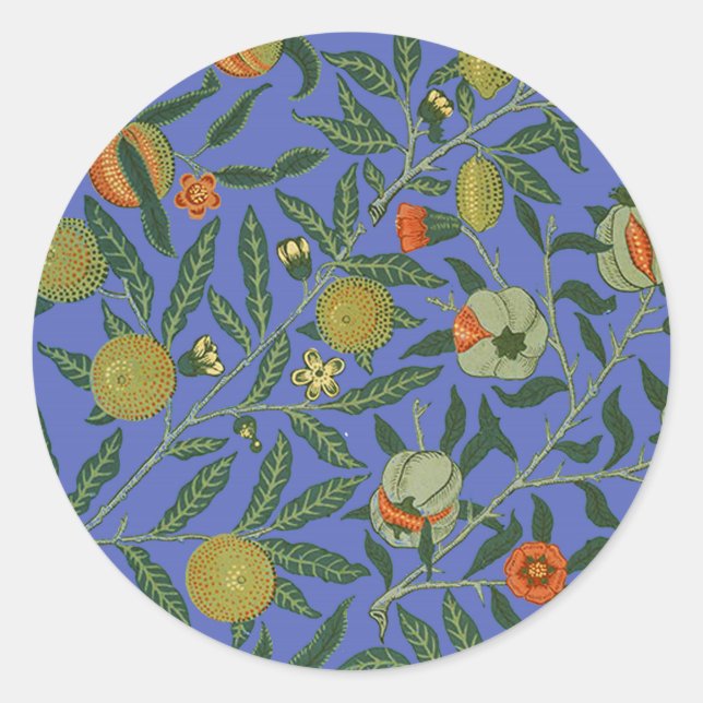 Sticker Rond William Morris Pomegranate Bleu papier peint color (Devant)