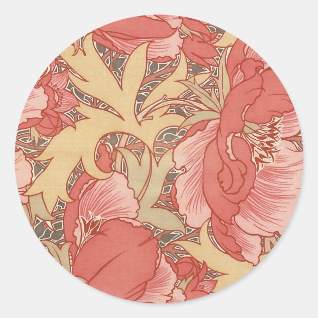 Sticker Rond William Morris Poppies Floral Art (Devant)