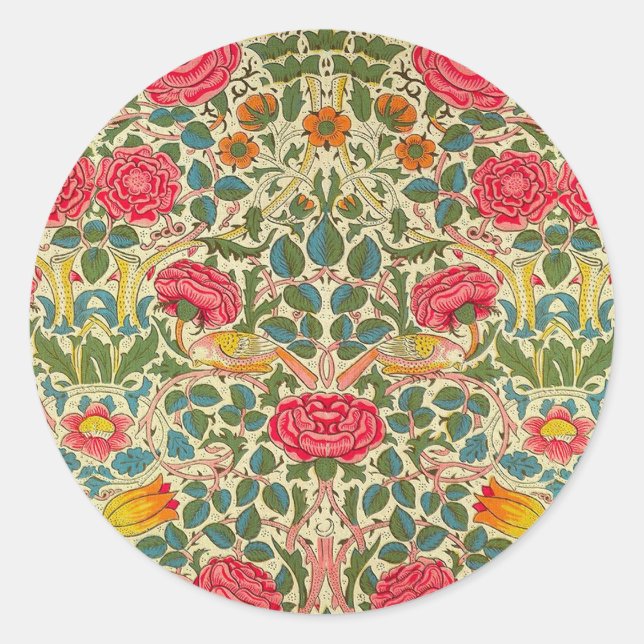 Sticker Rond William Morris Rose Floral Chintz rose (Devant)