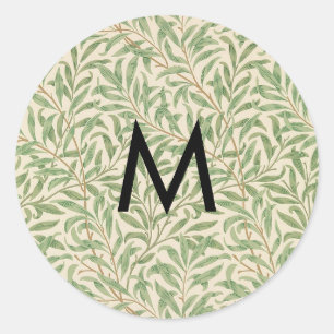 Sticker Rond William Morris Saule Branche Feuille Vintage Monog