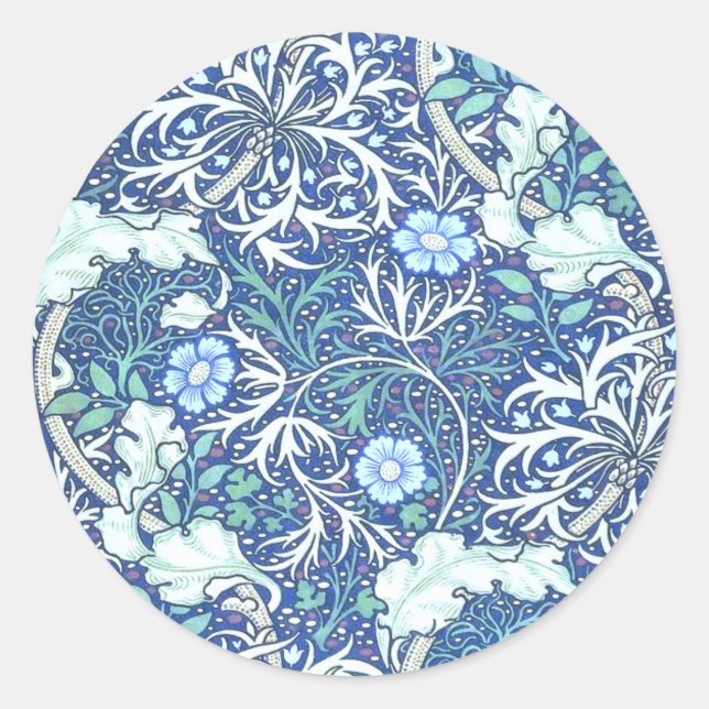 Sticker Rond William Morris Seaweed Blue (Devant)