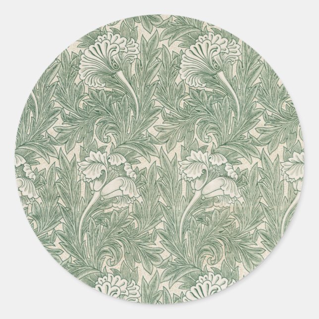 Sticker Rond William Morris tulip fond textile vert (Devant)