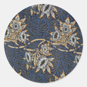 Sticker Rond William Morris Tulip Willow Blue Motif