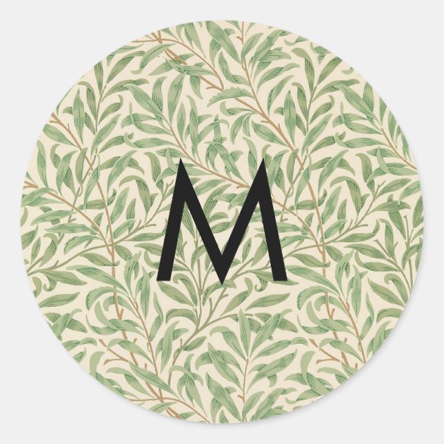 Sticker Rond William Morris Willow Bough Monogramme feuille Vin (Devant)
