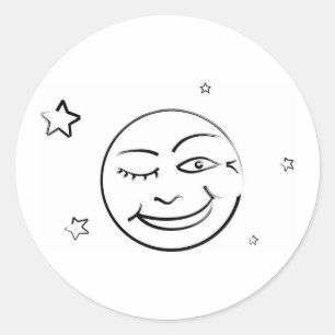 Sticker Rond Winking Brushstroke Moon and Stars