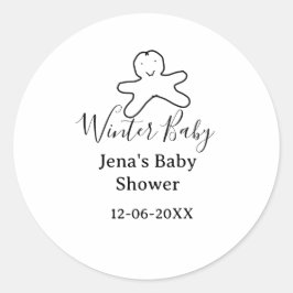 Sticker Rond Winter baby shower cookie black scribble hand-draw
