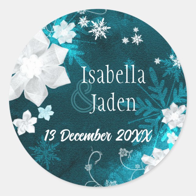 Sticker Rond Winter Delight Floral Wedding Enregistrer la date (Devant)