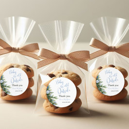 Sticker Rond Winter It's Cold Outside Blue Bow Baby Shower