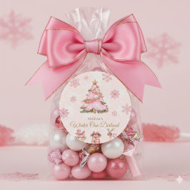 Sticker Rond Winter Onederland Girl 1st birthday Pink Snowflake