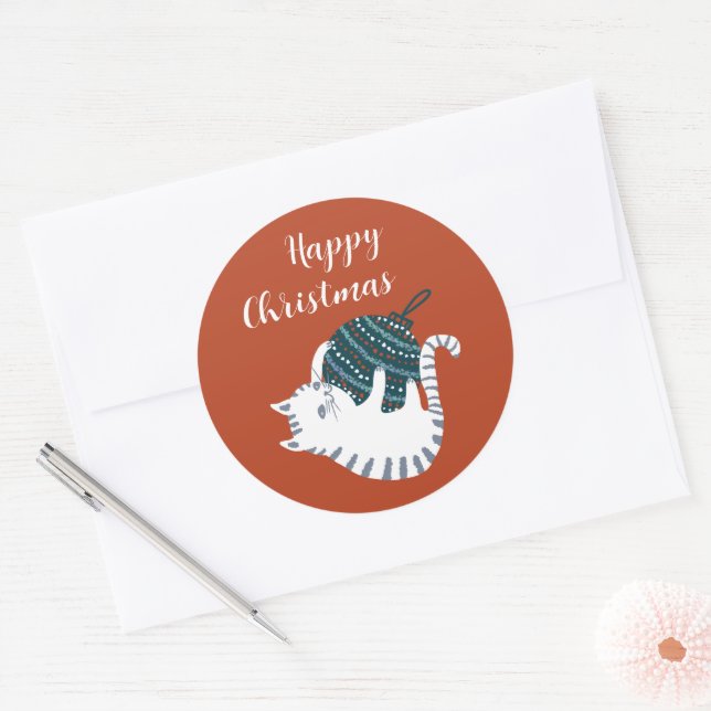 Sticker Rond Winter Party Christmas Toy Cat Gift  (Enveloppe)