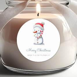 Sticker Rond Winter Snowman Candy Cane Merry Christmas